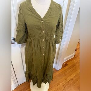 Chelsea & Theodore Olive Green Long Sleeve Dress